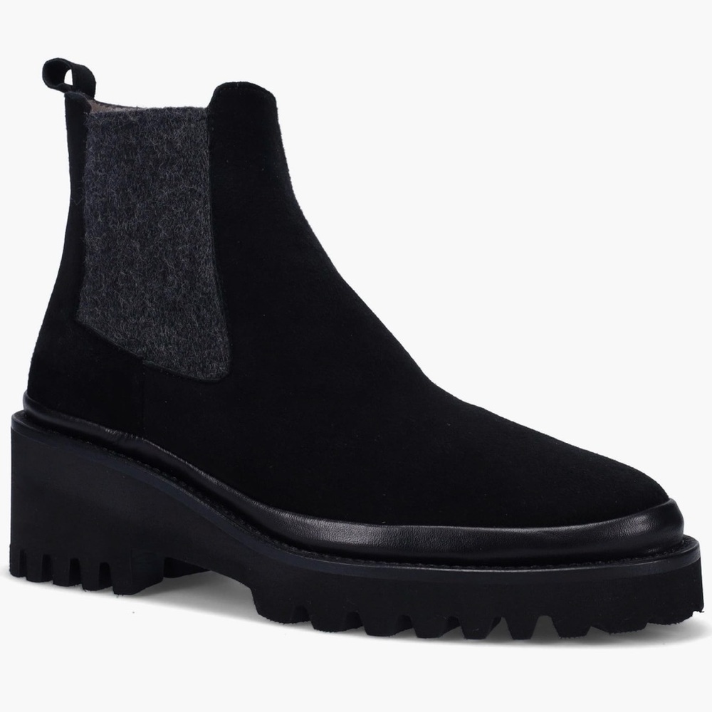 RON WHITE EMMALINE WEATHERPROOF CASHMERE SUEDE CHELSEA BOOT IN ONYX
